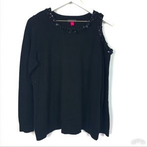 Vince Camuto Sweater Plus 1X Black Cold Shoulder Sequin Bling Event